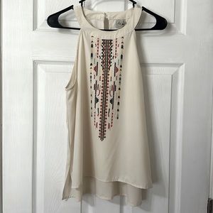 Cream halter tank with tribal design
